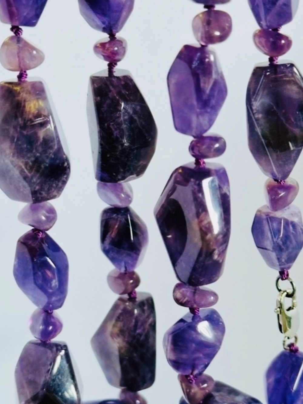 STUNNING Amethyst Necklace BIG Chunky Hand Faceted Natural Stone Beads 32”Long